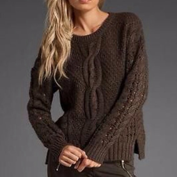 VINCE XS Cable Knit Wool Chunky Brown sweater - Picture 1 of 7